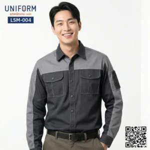 LSM-004 เสื้อช็อปช่างแขนยาว ทูโทน สีเทาดำ