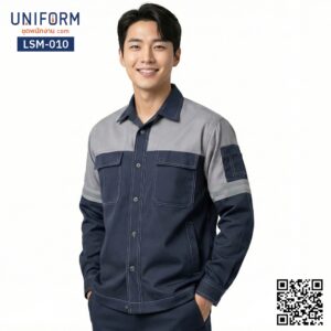 LSM-010 เสื้อช็อปช่างแขนยาว ทูโทน กรมท่าและเทา