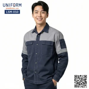 LSM-010 เสื้อช็อปช่างแขนยาว ทูโทน กรมท่าและเทา