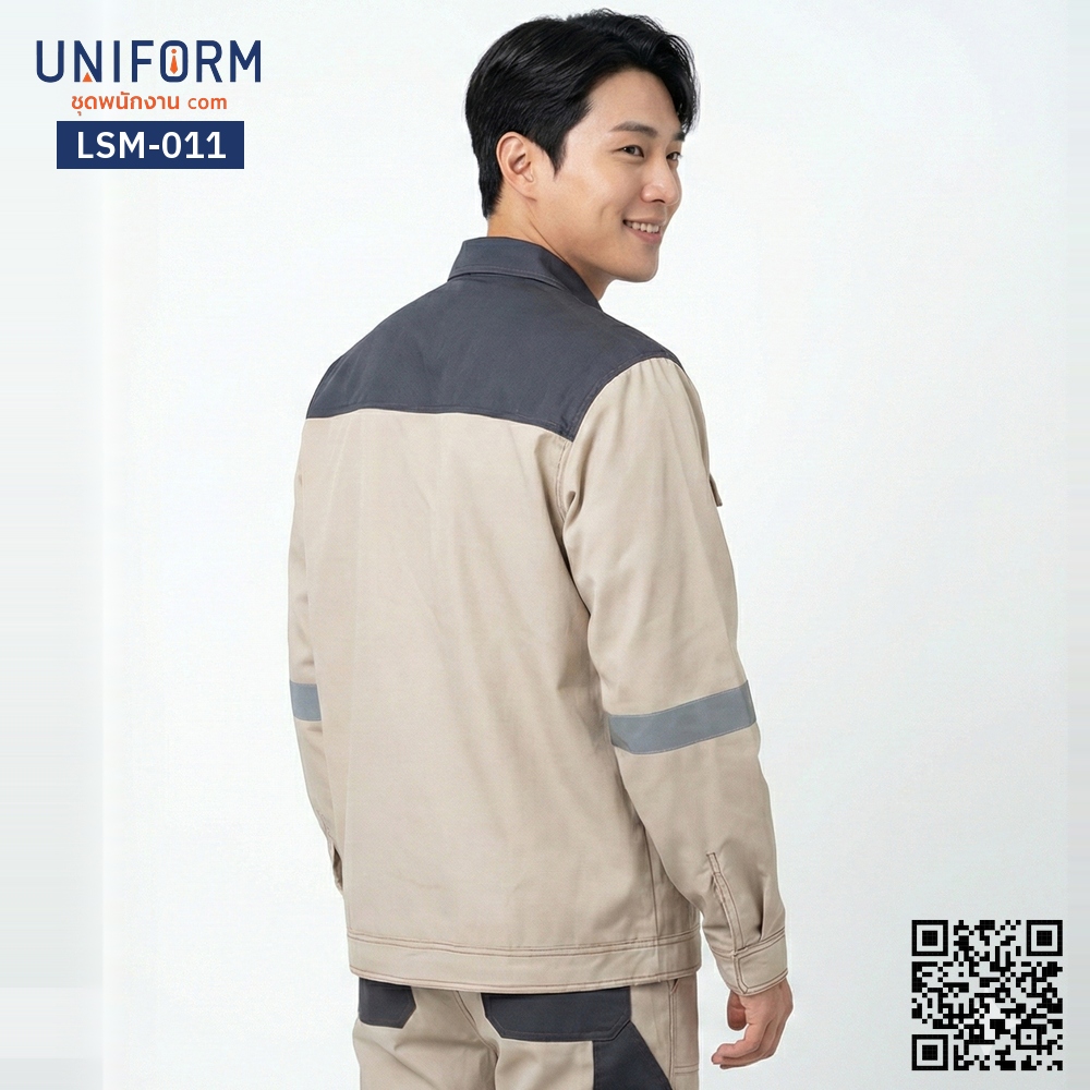 LSM-011 Long sleeve mechanic shop shirt, two tone, brown and dark gray.
