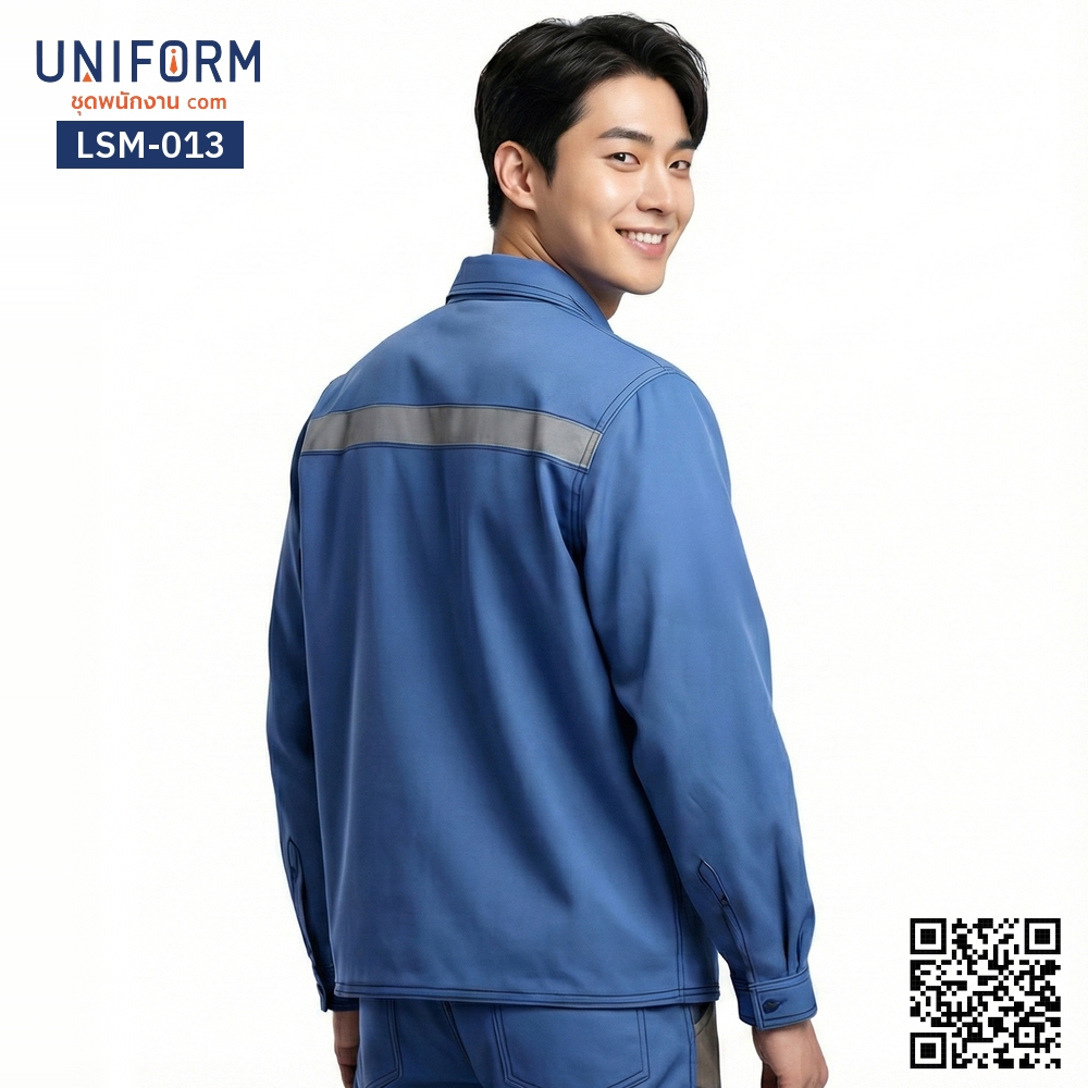 LSM-013 Long sleeve mechanic shop shirt Blue reflective strips for technicians