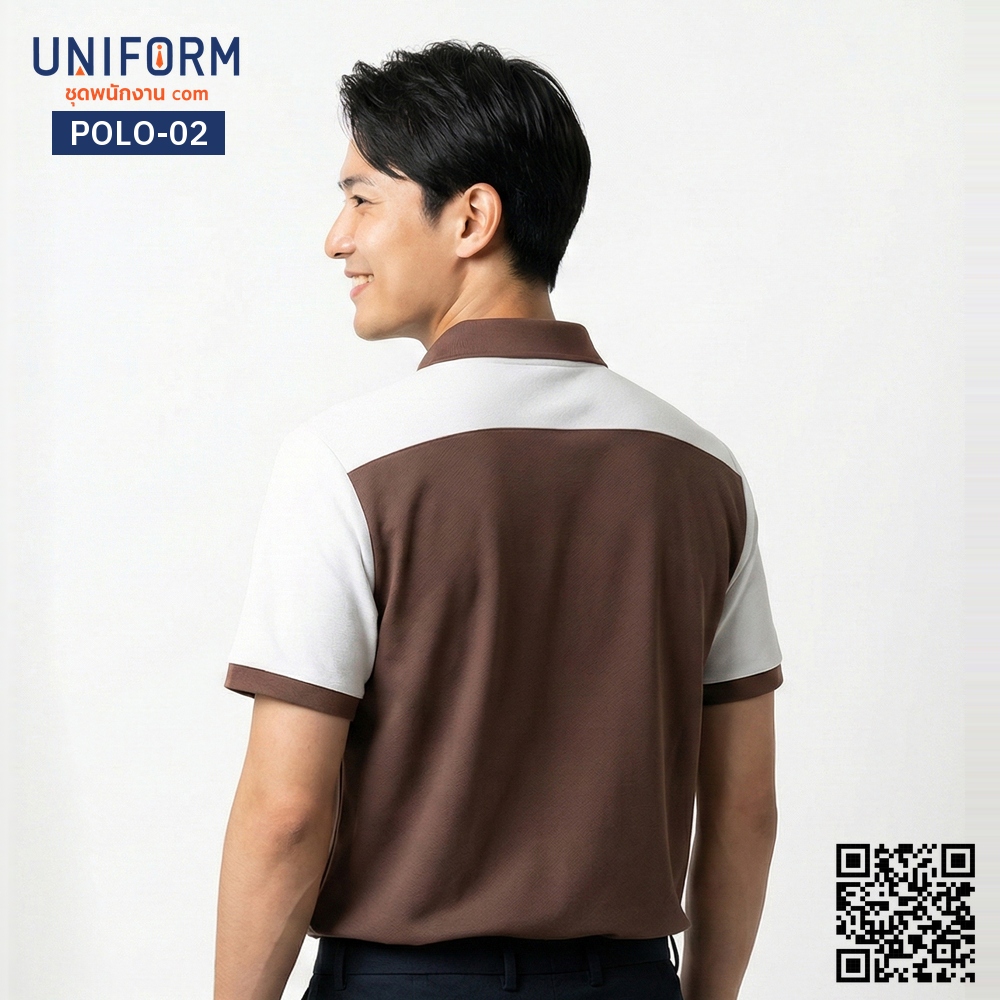 POLO-02 เสื้อโปโลแขนสั้น ทูโทน สีน้ำตาลสลับขาว สวมใส่สบาย