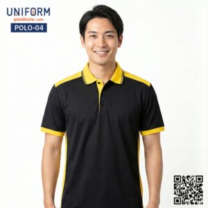 POLO-04 เสื้อโปโลทำงานแขนสั้นทูโทนสีดำเหลืองดีไซน์โมเดิร์น