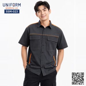 SSM-023 เสื้อช็อปช่างแขนสั้น ทูโทนสีเทาส้ม สำหรับช่างและวิศวกร