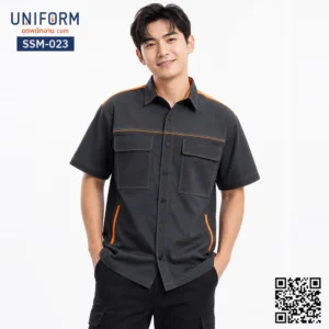 SSM-023 เสื้อช็อปช่างแขนสั้น ทูโทนสีเทาส้ม สำหรับช่างและวิศวกร