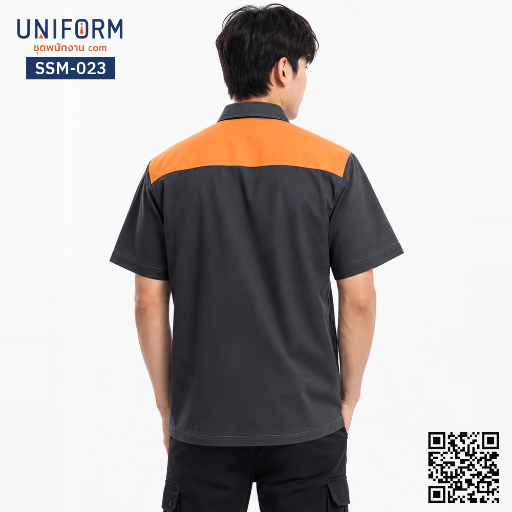 SSM-023 เสื้อช็อปช่างแขนสั้น ทูโทนสีเทาส้ม สำหรับช่างและวิศวกร