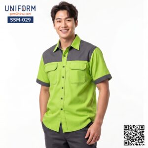 SSM-029 เสื้อช็อปช่างแขนสั้น ทูโทน สีเขียวและสีเทา