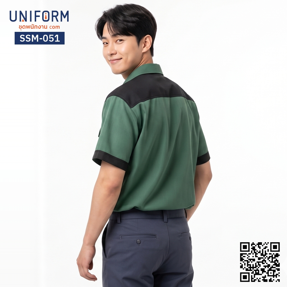 SSM-051 เสื้อช็อปช่างแขนสั้น ทูโทนสีเขียวดำ สวมใส่สบาย