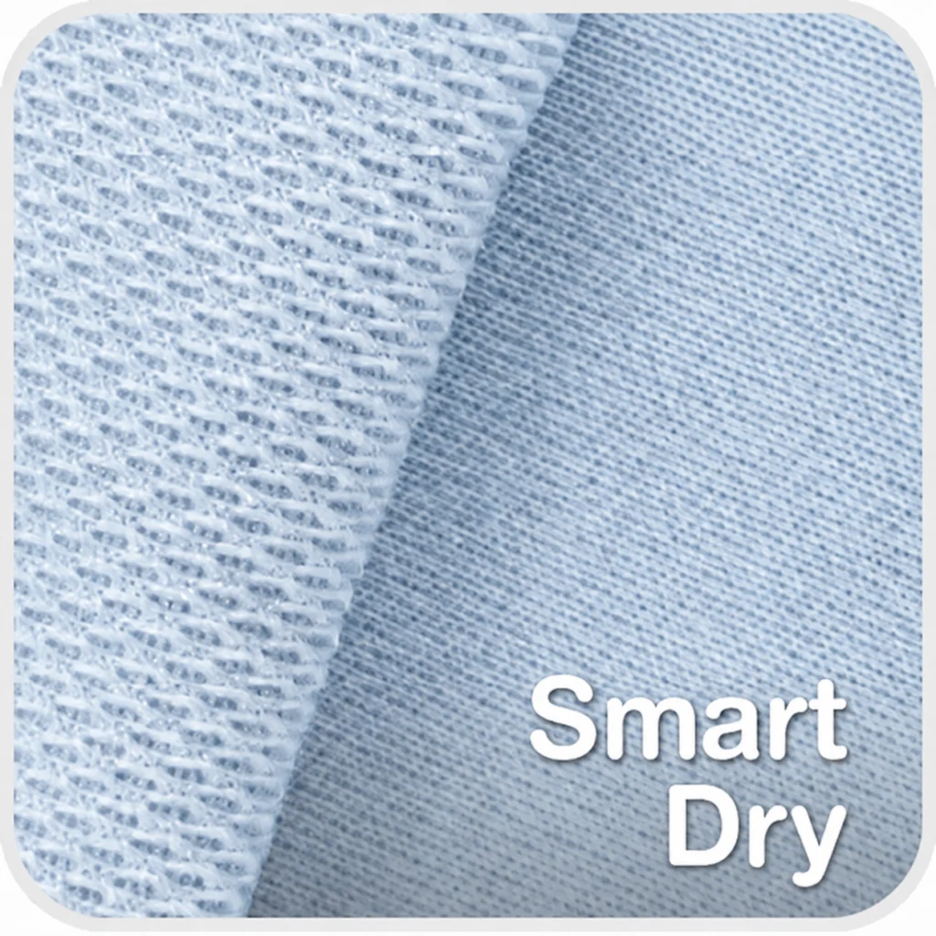 สวอตช์ผ้า Smart Dry ผ้าแห้งเร็วสำหรับชุดพนักงาน เห็นผิวผ้าด้านในแบบรูระบายและด้านนอกเนื้อเรียบ