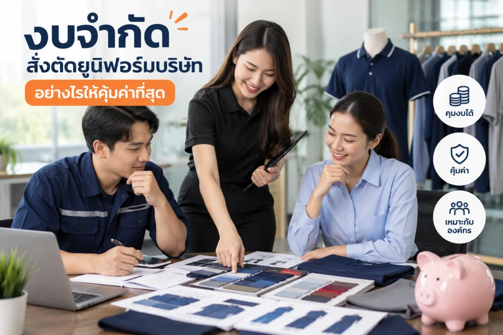 The team is currently selecting designs and fabrics for corporate uniform custom tailoring, with a strong focus on budget control and cost-effectiveness.
