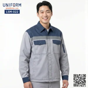 LSM-022 เสื้อช็อปช่างแขนยาว ทูโทน เทา-กรมท่า ดีไซน์ทันสมัย