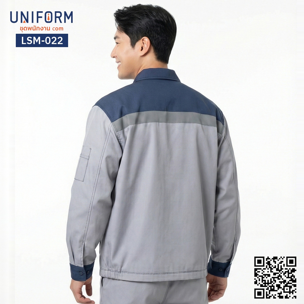 LSM-022 Two-Tone Long-Sleeve Technician Shirt, Gray-Navy Blue, Modern Design