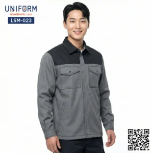 LSM-023 เสื้อช็อปช่างแขนยาว ทูโทน สีเทาดำ