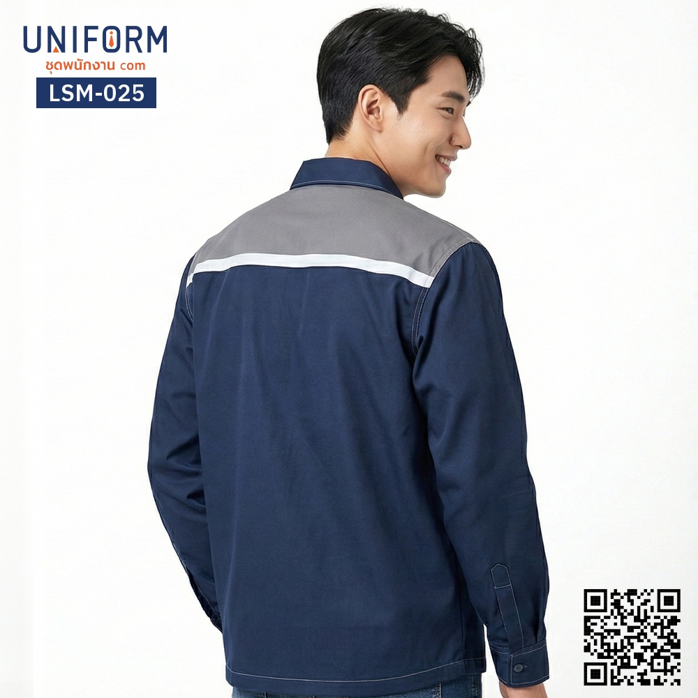 LSM-025 Two-Tone Long-Sleeve Technician Shirt in Blue-Grey