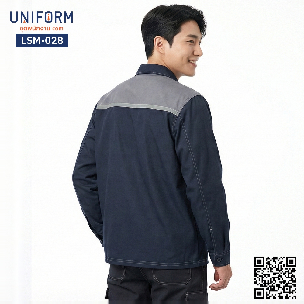 LSM-028 Long-Sleeve Technician Shirt, Navy Blue with Grey Contrast, Two-Tone Design