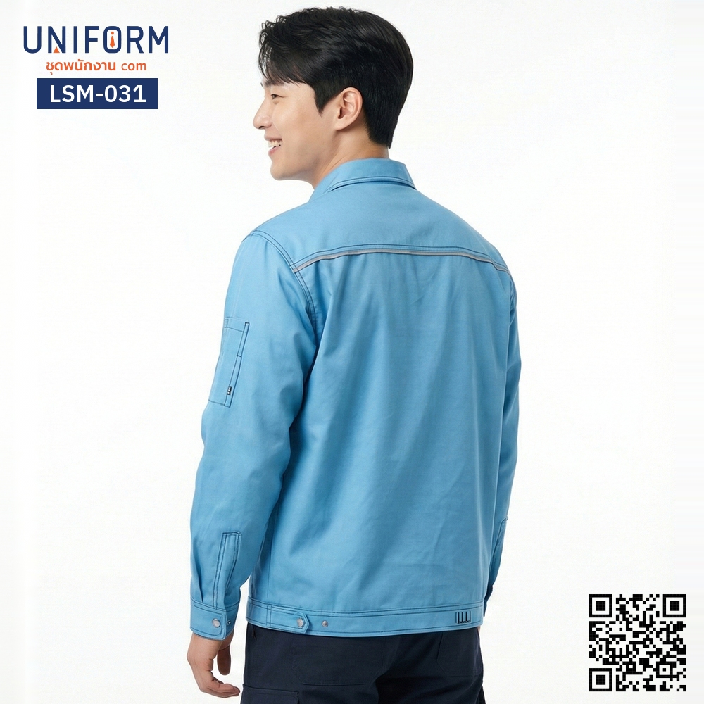 LSM-031 Long-Sleeve Technician Shirt, Light Blue, Collared, Dual Pockets