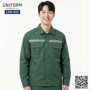 LSM-033 เสื้อช็อปช่างแขนยาว สีเขียวเข้ม ทรงมาตรฐานคล่องตัว