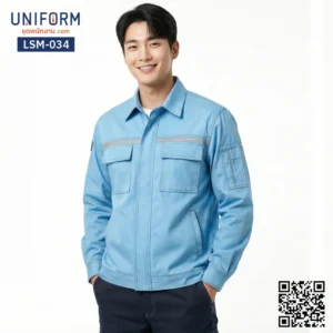LSM-034 เสื้อช็อปช่างแขนยาว สีฟ้าอ่อน ทรงมาตรฐาน