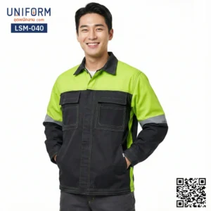 LSM-040 เสื้อช็อปช่างแขนยาว ทูโทน เขียวดำ