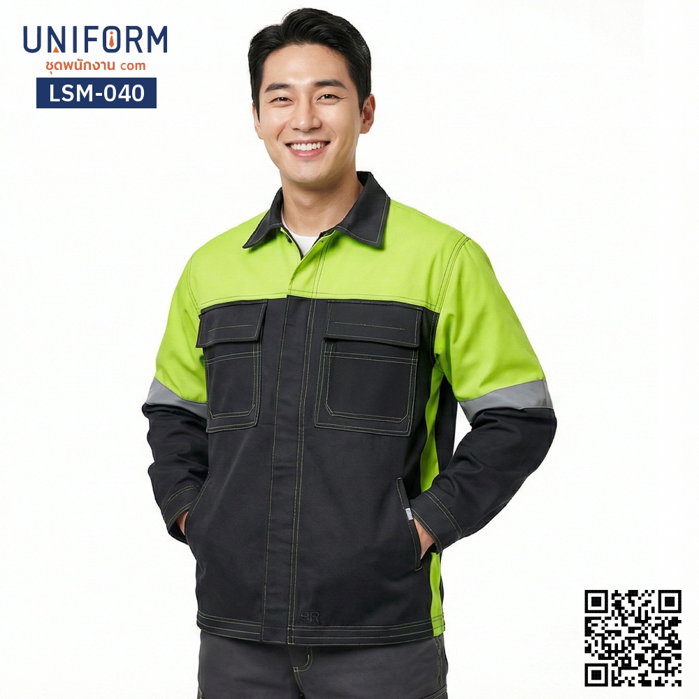 LSM-040 Two-Tone Long-Sleeve Technician Work Shirt, Green-Black