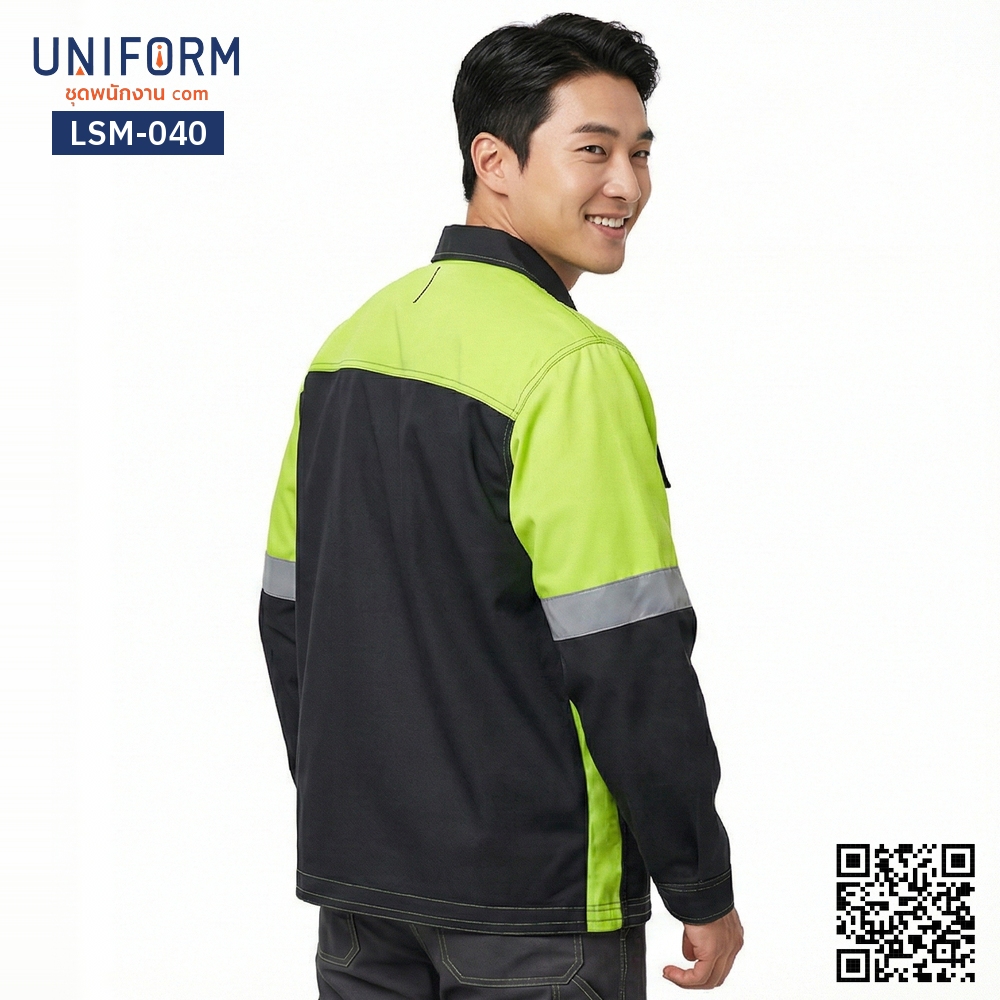 LSM-040 Two-Tone Long-Sleeve Technician Work Shirt, Green-Black