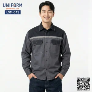 LSM-041 เสื้อช็อปช่างแขนยาว สีเทาดำทูโทน