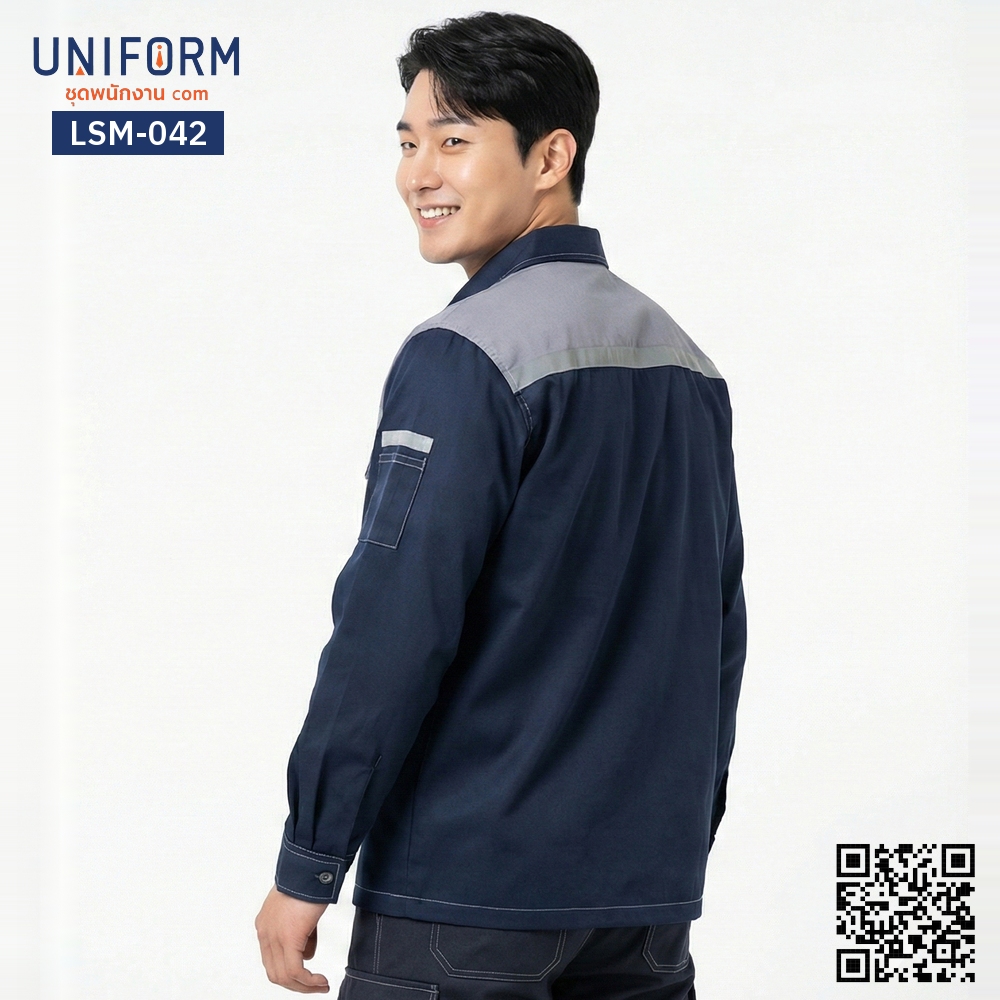 LSM-042 Long-Sleeve Technician Shop Shirt, Two-Tone Navy Blue and Gray