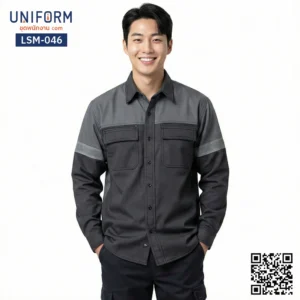 LSM-046 เสื้อช็อปช่างแขนยาว ทูโทนสีเทาเข้มและเทาอ่อน