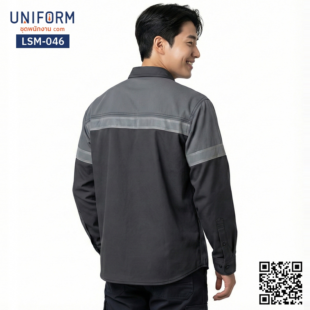 LSM-046 Long-Sleeve Technician Work Shirt, Dark Gray and Light Gray Two-Tone