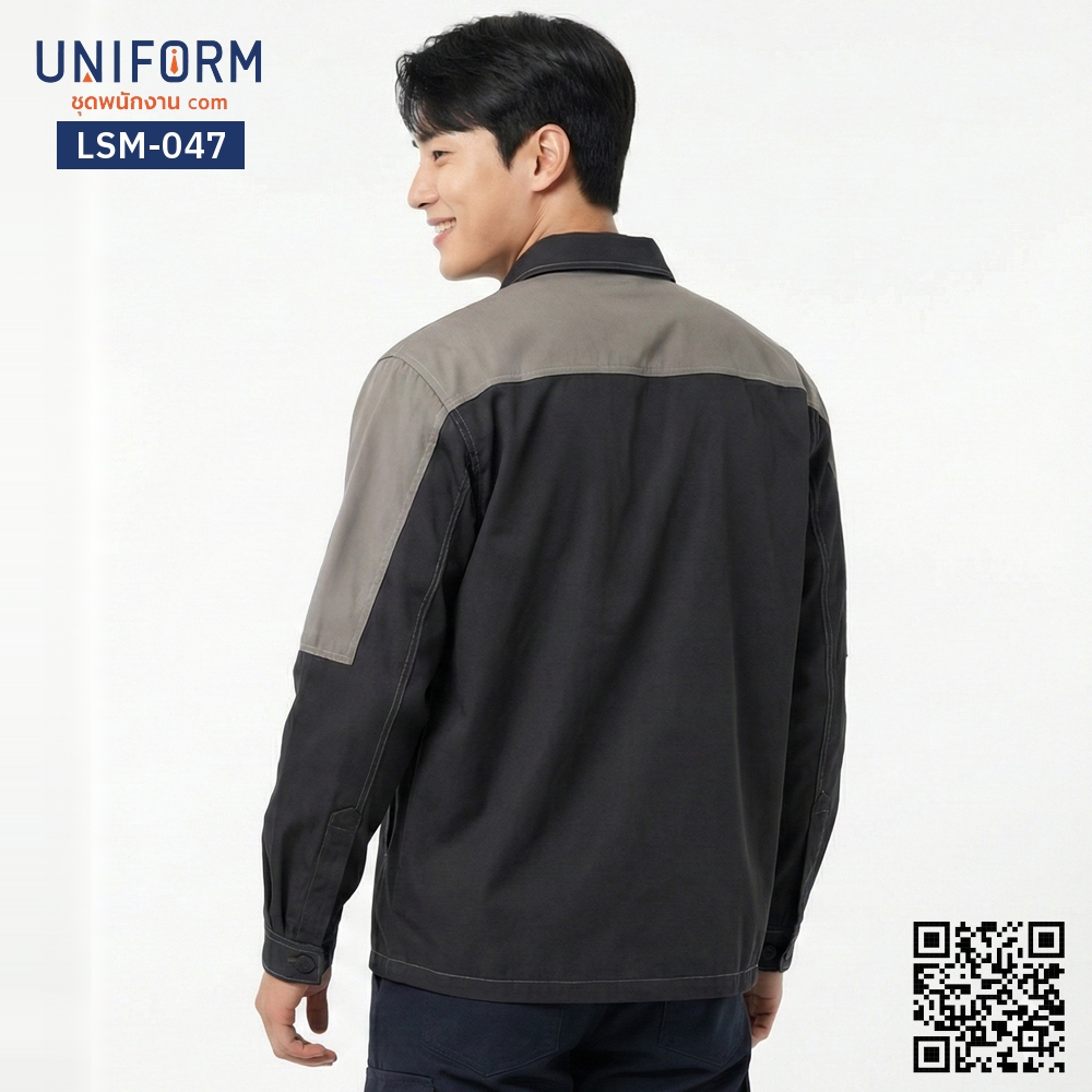 LSM-047 Long-Sleeve Mechanic Shirt, Two-Tone Black-Grey, Cool Design