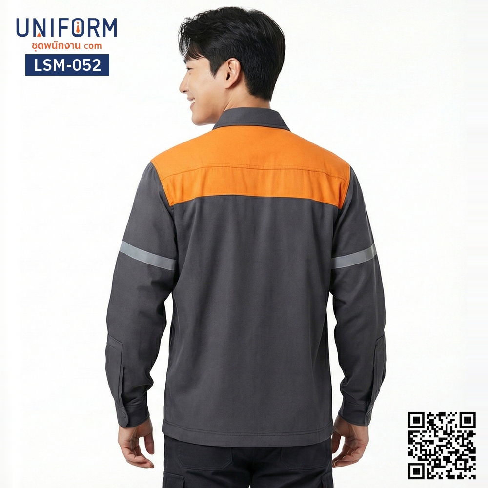 LSM-052 เสื้อช็อปช่างแขนยาว ทูโทน สีเทาส้ม สวมใส่สบาย
