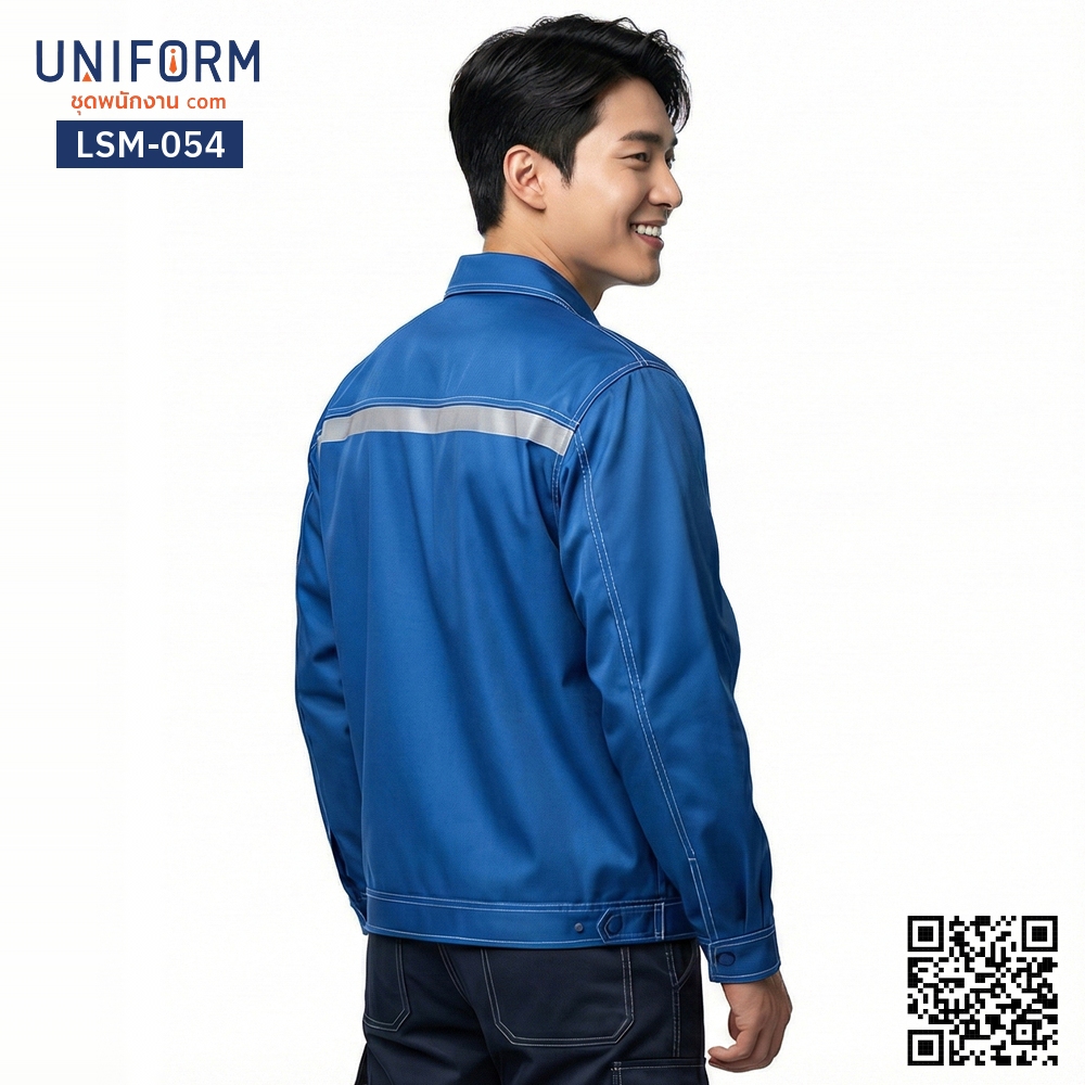 LSM-054 เสื้อช็อปช่างแขนยาว สีน้ำเงิน มืออาชีพ