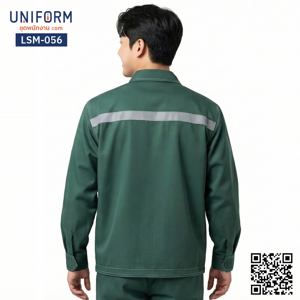 LSM-056 Dark Green Long-Sleeve Technician Work Shirt with Reflective Tape