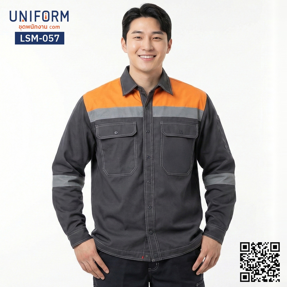LSM-057 Two-tone Long-sleeve Technician Shirt in Gray-Orange for Agile Work
