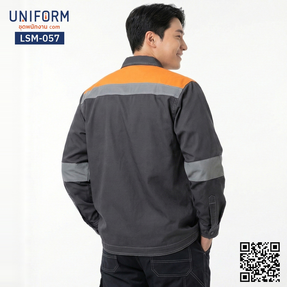 LSM-057 Two-tone Long-sleeve Technician Shirt in Gray-Orange for Agile Work