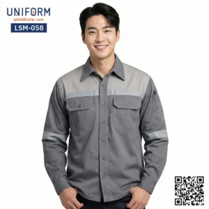 LSM-058 เสื้อช็อปช่างแขนยาว ทูโทน เทาเข้มเทาอ่อน ยูนิฟอร์มบริษัท