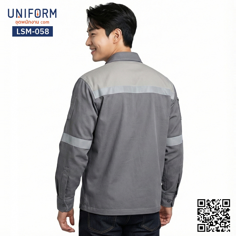 LSM-058 Long-sleeve Technician Work Shirt, Two-tone Dark Grey and Light Grey, Corporate Uniform