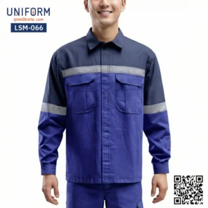 LSM-066 เสื้อช็อปช่างแขนยาว ทูโทน สีน้ำเงินกรมท่า