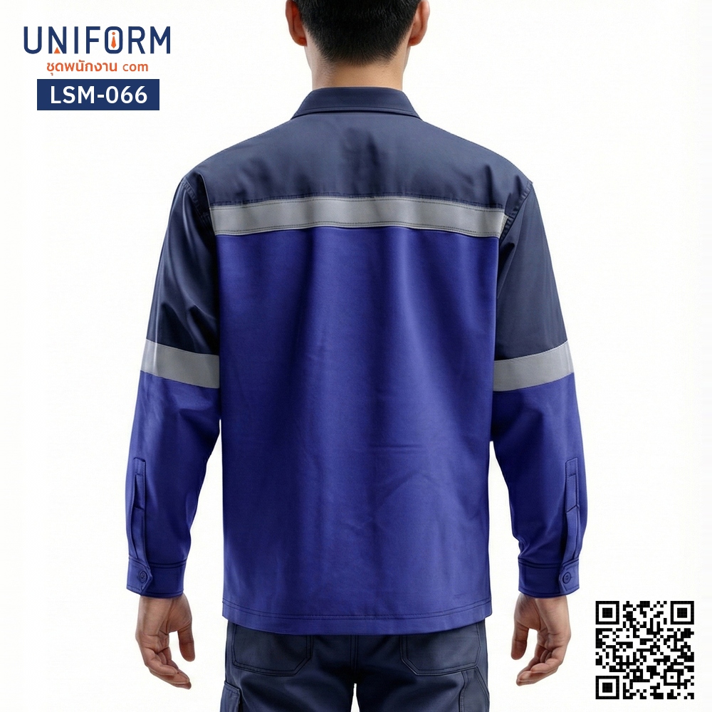 LSM-066 เสื้อช็อปช่างแขนยาว ทูโทน สีน้ำเงินกรมท่า