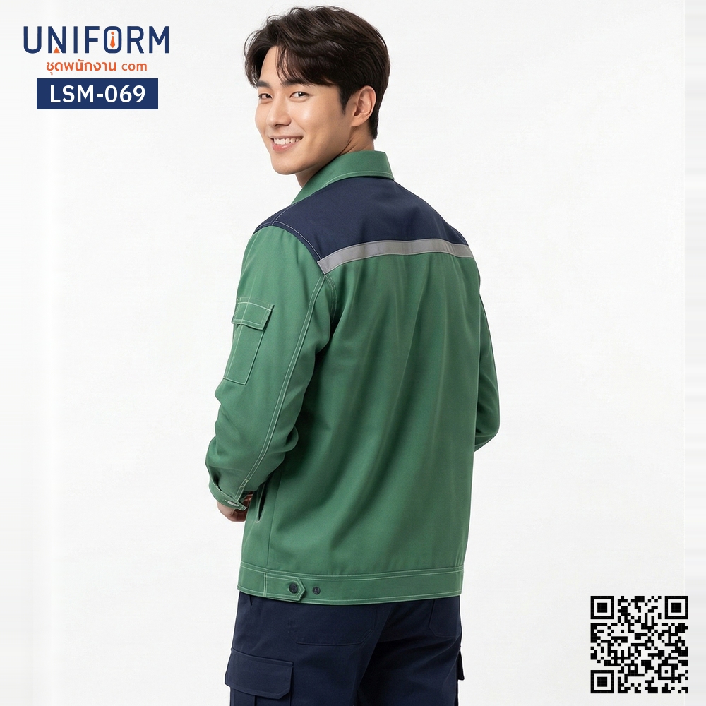 LSM-069 Long-Sleeve Technician Workshirt, Two-Tone Green and Navy Blue, Professional Design