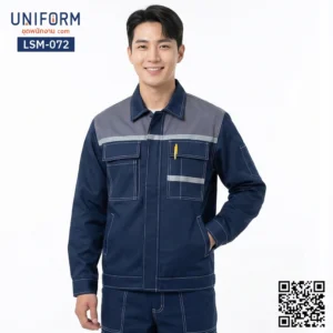 LSM-072 เสื้อช็อปช่างแขนยาว ทูโทน กรมท่าเทา เสริมแถบสะท้อนแสง