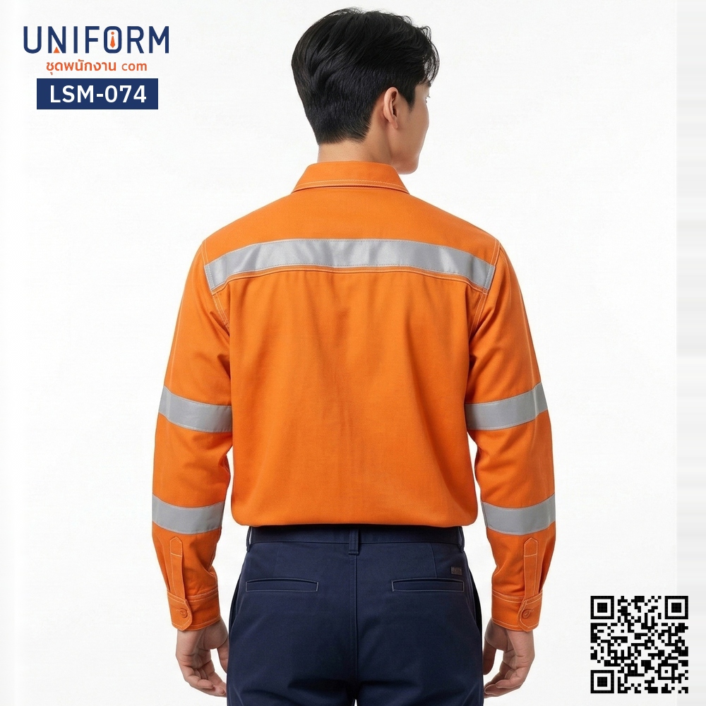 LSM-074 Long-Sleeve Technician Work Shirt in Orange with Reflective Strips for Corporate Uniforms