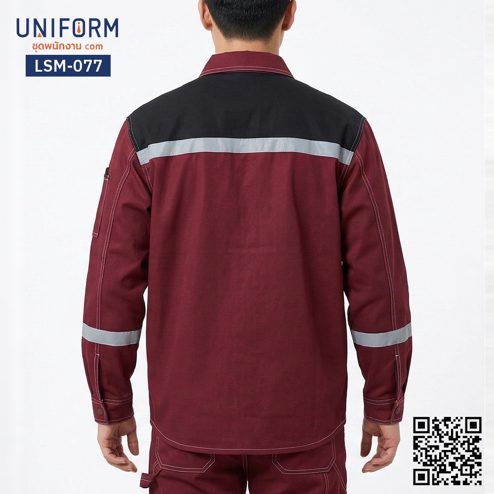 LSM-077 Long-Sleeve Mechanic Shirt, Two-Tone Burgundy and Black, Cool Design