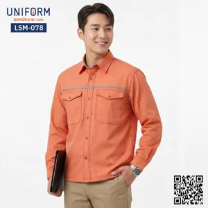 LSM-078 เสื้อช็อปช่างแขนยาว สีส้มยูนิฟอร์มบริษัทมืออาชีพ
