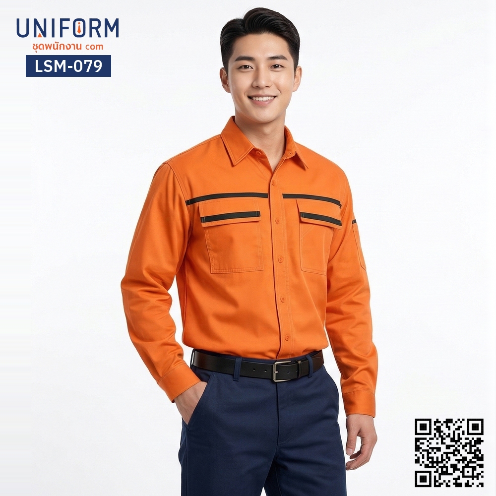 LSM-079 Long-Sleeve Technician Shirt, Orange with Black Accent, Standard Fit