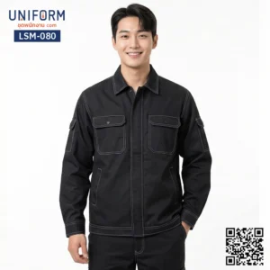 LSM-080 เสื้อช็อปช่างแขนยาว สีดำเดินด้ายขาว ยูนิฟอร์มบริษัท