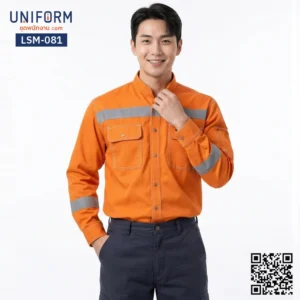 LSM-081 เสื้อช็อปช่างแขนยาว สีส้มคาดแถบสะท้อนแสงสำหรับยูนิฟอร์ม