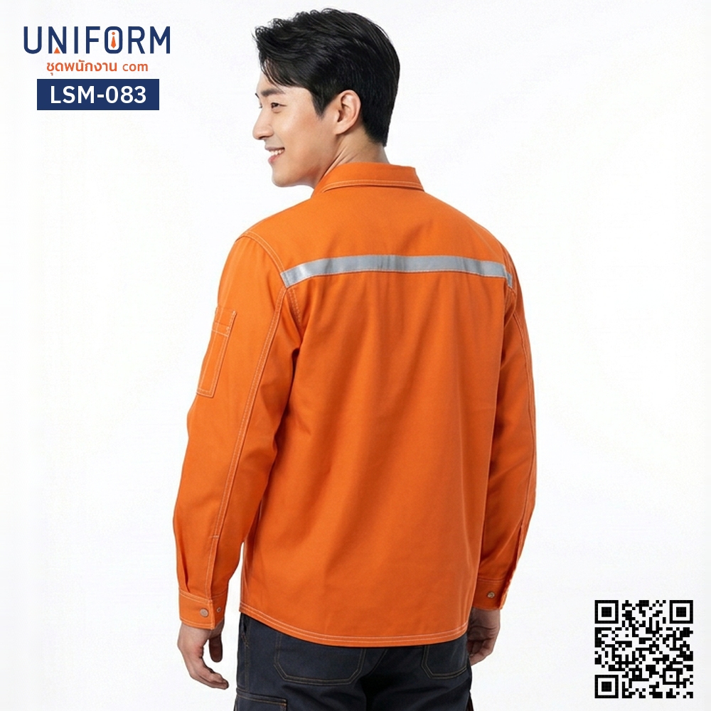 LSM-083 Long-Sleeve Technician Shirt in Orange with White Contrast Stitching