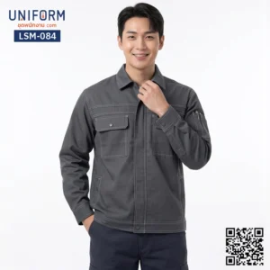 LSM-084 เสื้อช็อปช่างแขนยาว สีเทาเข้ม ดีไซน์สุภาพ