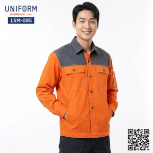 LSM-085 เสื้อช็อปช่างแขนยาว สีส้มเทาทูโทน